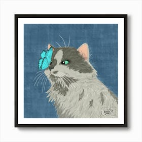 Cat With Butterfly Art Print