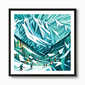 Snow Skiing Cubism Style Art Print