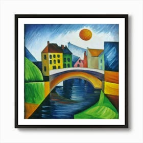 Bridge over the river surrounded by houses 25 Art Print