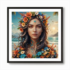 Flower Girl On The Beach Art Print