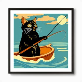 Cat Fishing In A Boat 2 Art Print