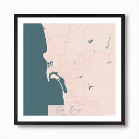 San Diego California Pink and Blue Cute Script Street Map Art Print