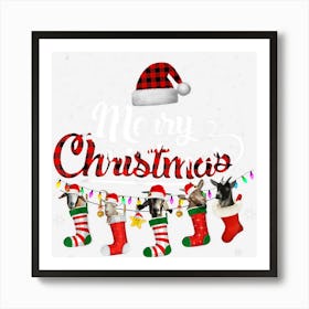 Merry Christmas Goat Shirt Santa Hat Socks Xmas Red Plaid 1 Art Print