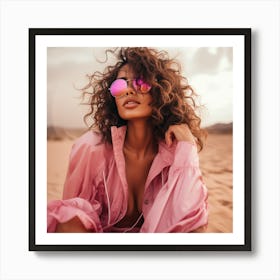 Sexy Woman In Pink Sunglasses Art Print