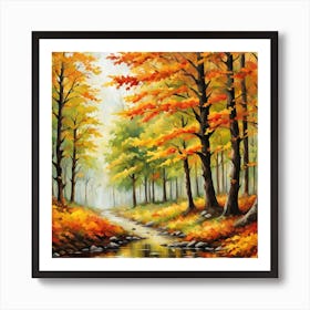 Forest In Autumn In Minimalist Style Square Composition 23 Art Print