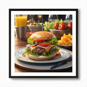 Hamburger On A Plate 186 Art Print