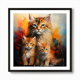 Precious Moments Illustration Of Mother Cat S Maternal Bliss Art Print