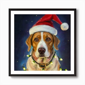 Full Shot Dog Santa Hat Christmas Lights Painti Poster