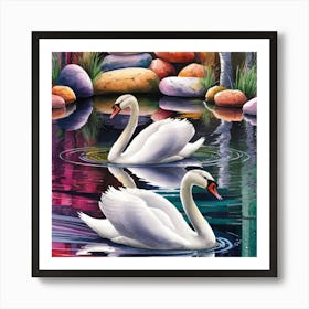 Swans In Water wall art  Poster