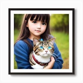 Little Girl Holding A Cat Art Print