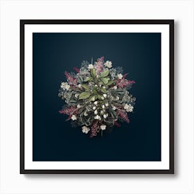 Vintage Mountain Silverbell Flower Wreath on Teal Blue n.2237 Art Print