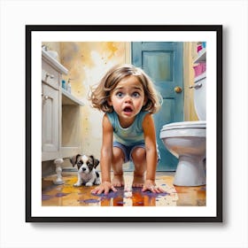 Little Girl In The Bathroom Art Print