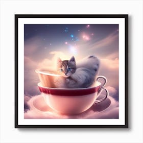 Cat In A Cup Art Print