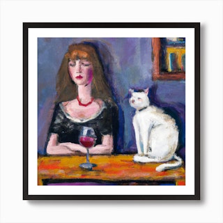 Cat Books And Wine Enhanced Matte Paper Framed Poster – Cute Cat Nation