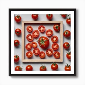 Sliced Tomatoes In A Wooden Frame Art Print