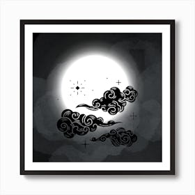 Moon And Clouds black and white #wallart Art Print