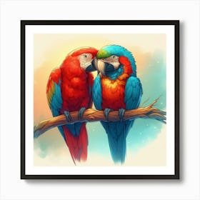 Line Art a pair of parrots 1 Art Print