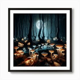 Mushrooms In The Forest Art Print