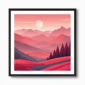 Misty mountains background in red tone 72 Art Print