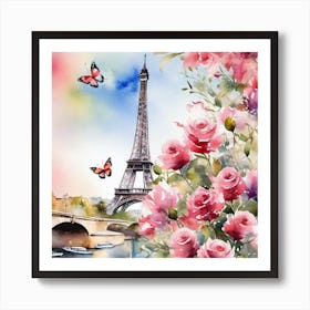 Eiffel Tower And Roses 1 Art Print