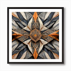 Firefly Beautiful Modern Detailed Floral Indian Mosaic Mandala Pattern In Neutral Gray, Charcoal, Si (6) Art Print