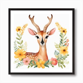 Floral Baby Antelope Nursery Illustration (47) Art Print