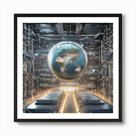 Computer Room With A Globe 1 Art Print