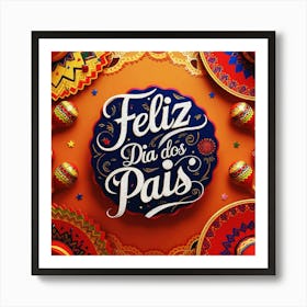 Feliz dia dos Pais typographic Happy fathers day for brazilian portuguese language greeting card postcard and congratulation fathers day dad,daddy,father,fathers day,dad,pai,family illustration wall art, clop artMexican Fiesta Art Print