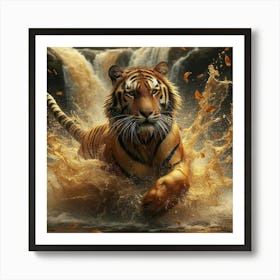 Tiger Running In Water Art Print