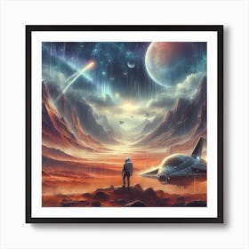 Space Landscape With Spaceship Art Print