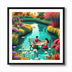 Couple At The Table In The Garden Art Print