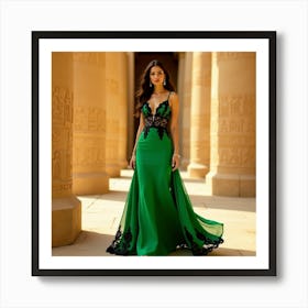 Woman In A Green Dress 1 Art Print