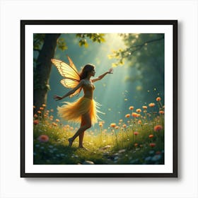 A Graceful Fairy Dancing In A Meadow Filled With Luminous Flowers 1 Art Print