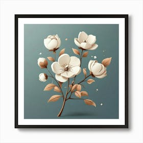 Cotton Flower branch, Vector art Art Print