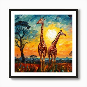 Giraffes At Sunset 33 Art Print