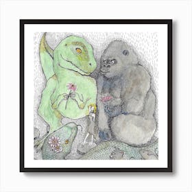 King Kong And Friends Square Art Print