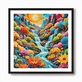Waterfall Painting 1 Art Print