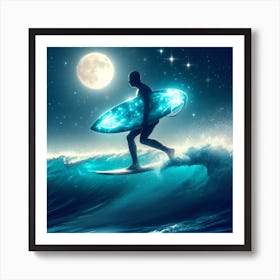 Surfer man In The Moonlight 2 Art Print