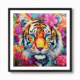 Tiger With Flowers Art Print