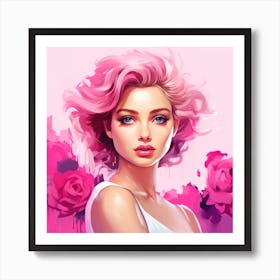 Girl With Pink Hair Art Print