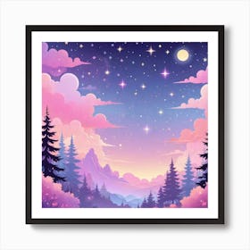 Sky With Twinkling Stars In Pastel Colors Square Composition 198 Art Print