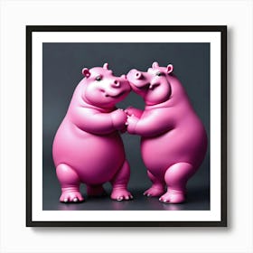 PINK HIPPOS HUGGING Art Print