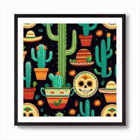 Mexican Cactus Seamless Pattern 1 Art Print