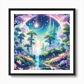 A Fantasy Forest With Twinkling Stars In Pastel Tone Square Composition 453 Art Print