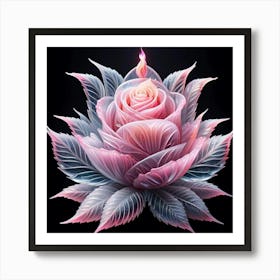 Pink Rose On Black Background Art Print