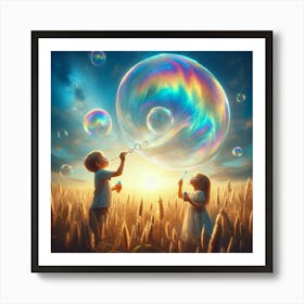 Children Playing With Bubbles Art Print