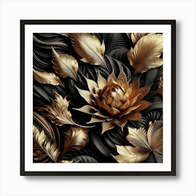 Gold Leaves And Flowers Art Print