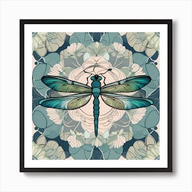 Dragonfly On A Floral Background Art Print