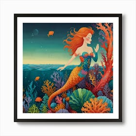 Default A Whimsical Illustration Of A Mermaid Riding A Giant S 0 Art Print