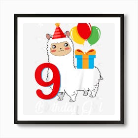 Kids 9 Year Old Gift 9th Birthday Girlns Funny Llama Alpaca Art Print